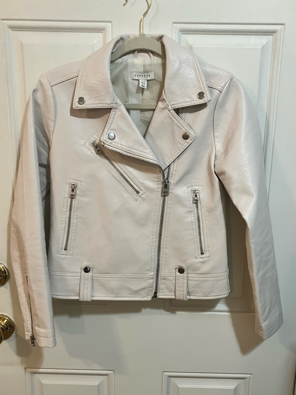 Topshop Faux Leather Moto Jacket Cream/Off White Women's Size 4